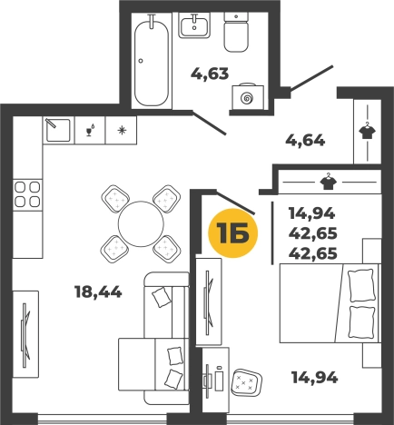 . Вариант № 98098, 0, площадь - 42.65 квм, цена 4584875 рублей