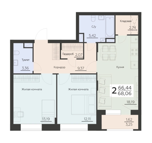 Купить двухкомнатную квартиру в ЖК Заря (Развитие) в Воронеже. Вариант № 113984, 0, площадь -  квм, цена 9725774 рублей