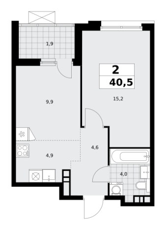 . Вариант № 1006983, 0, площадь - 40.5 квм, цена 14225625 рублей