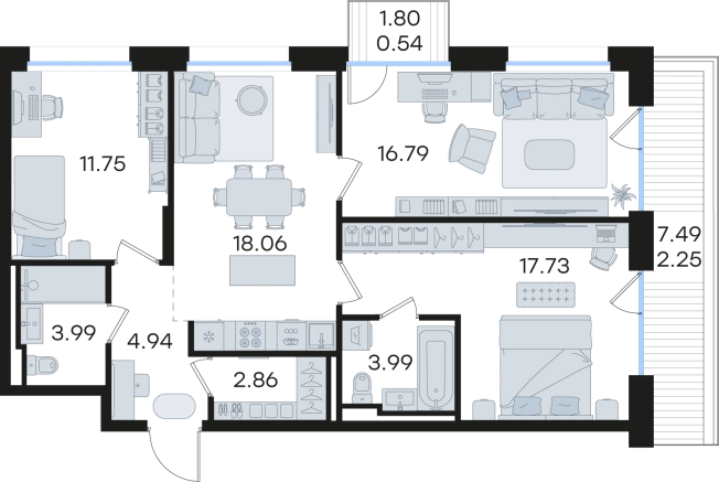 Купить трехкомнатную квартиру в ЖК GloraX Premium Гребной Канал в Нижнем Новгороде. Вариант № 9336839, 0, площадь -  квм, цена 33283782 рублей