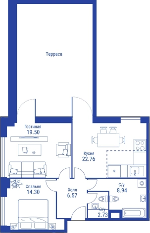 . Вариант № 75960, 0, площадь - 74.5 квм, цена 32009670 рублей