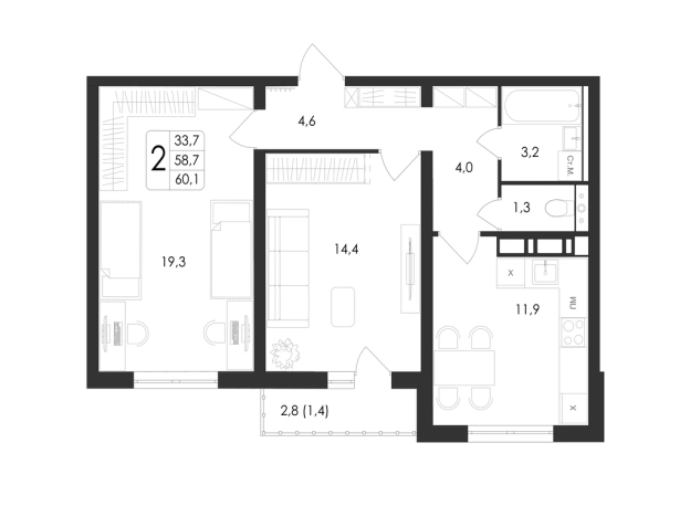 Купить двухкомнатную квартиру в Воронеже. Вариант № 2656607, 0, площадь -  квм, цена 9224989 рублей