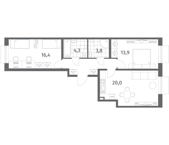Купить трехкомнатную квартиру в ЖК Парусная 1 в Санкт-Петербурге. Вариант № 7265915, 0, площадь -  квм, цена 23156000 рублей