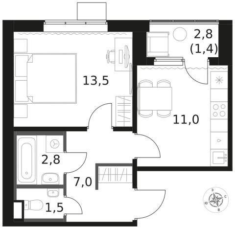. Вариант № 9701515, 0, площадь - 37.2 квм, цена 9852420 рублей