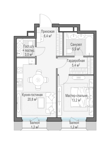 Купить однокомнатную квартиру в новостройках на улице Средний Тишинский переулок в Москве. Вариант № 169052, 0, площадь -  квм, цена 100760000 рублей