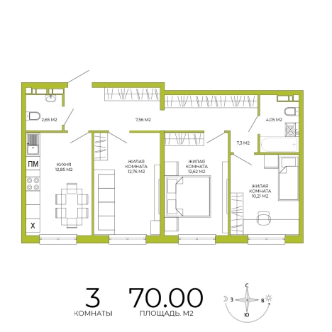 Купить трехкомнатную квартиру на вторичке в ЖК Жилой комплекс "Лугометрия" в Пензе. Вариант № 115905, 0, площадь -  квм, цена 6510000 рублей