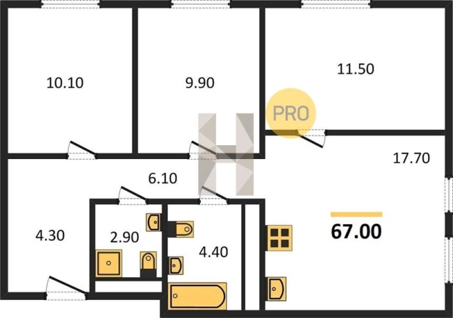 Купить трехкомнатную квартиру в ЖК Тринити в Ижевске. Вариант № 62427, 0, площадь -  квм, цена 4301220 рублей