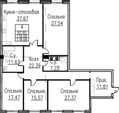 Купить многокомнатную квартиру в новостройках в Санкт-Петербурге. Вариант № 79896, 0, площадь -  квм, цена 82873800 рублей