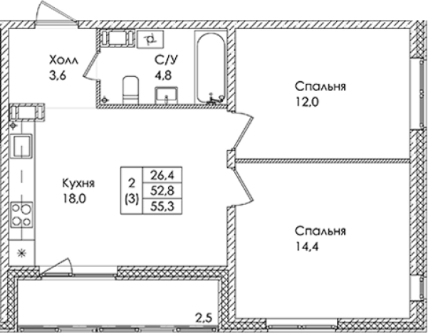 Купить двухкомнатную квартиру в ЖК Ермак в Ленинградской области. Вариант № 6610076, 0, площадь -  квм, цена 8174100 рублей
