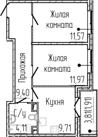 Купить двухкомнатную квартиру у метро Парнас в Сертолове. Вариант № 6057381, 0, площадь -  квм, цена 9209491 рублей