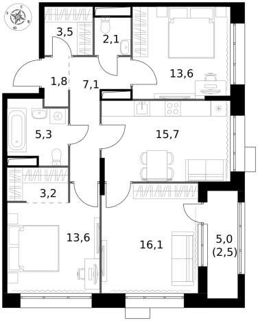 Купить трехкомнатную квартиру у метро Раменки в Москве. Вариант № 9693033, 0, площадь -  квм, цена 28223000 рублей