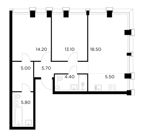 Купить трехкомнатную квартиру у метро Балтийская в Москве. Вариант № 9104521, 1, площадь -  квм, цена 38806700 рублей