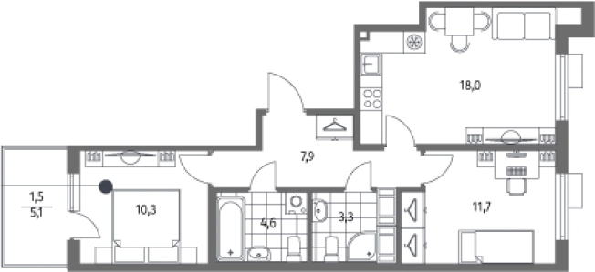 . Вариант № 7265891, 0, площадь - 55.8 квм, цена 24197000 рублей