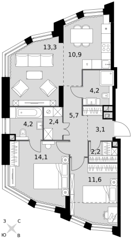 Купить трехкомнатную квартиру в районе Нагатино-Садовники в Москве. Вариант № 9583857, 0, площадь -  квм, цена 37280272 рублей