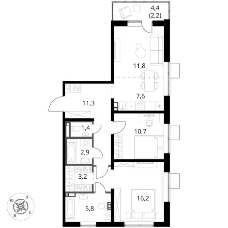 Купить трехкомнатную квартиру в новостройках в районе Головинский в Москве. Вариант № 9947010, 0, площадь -  квм, цена 18889040 рублей