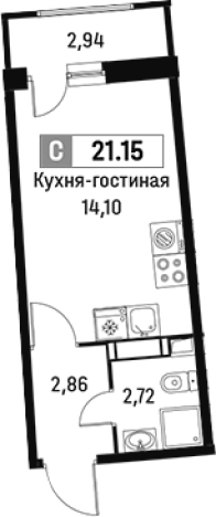 Купить Студию у метро Девяткино в Мурине. Вариант № 6214805, 0, площадь - квм, цена 4193934 рублей