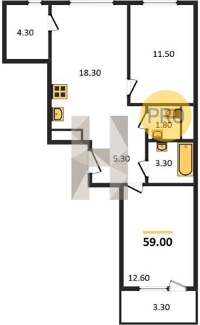 Купить двухкомнатную квартиру в Микрорайоне 8-й, жилой район Культбаза в Ижевске. Вариант № 61625, 0, площадь -  квм, цена 4497220 рублей