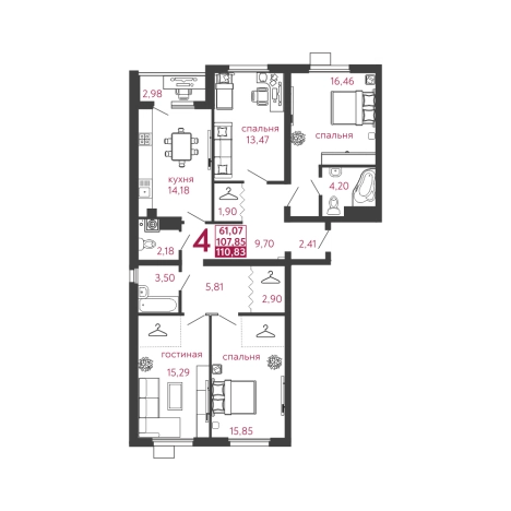 Купить четырехкомнатную квартиру в Пензенской области. Вариант № 120273, 0, площадь -  квм, цена 8090590 рублей