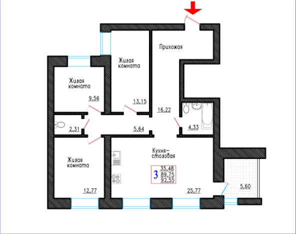 Купить трехкомнатную квартиру в Семилуках. Вариант № 85949, 0, площадь -  квм, цена 7770400 рублей