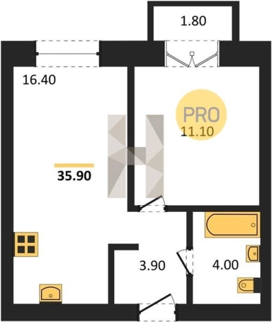 . Вариант № 68669, 0, площадь - 36 квм, цена 3056620 рублей