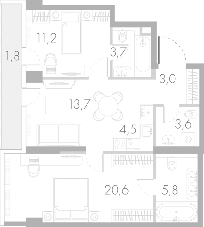 Купить трехкомнатную квартиру в ЖК River Park Towers Кутузовский в Москве. Вариант № 74808, 0, площадь -  квм, цена 54757280 рублей