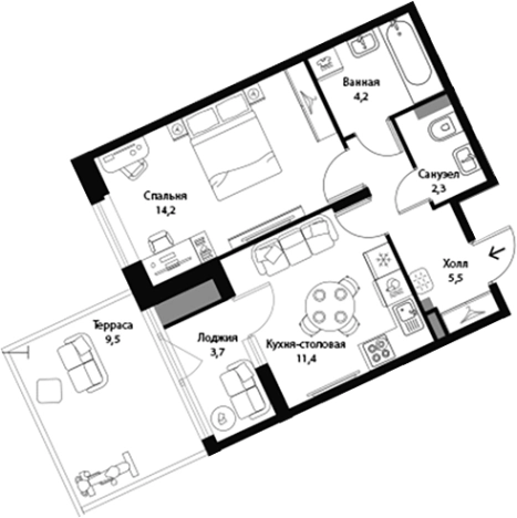 . Вариант № 7829298, 0, площадь - 37.6 квм, цена 9559800 рублей