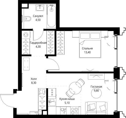 Купить однокомнатную квартиру в новостройках у метро Давыдково в Москве. Вариант № 10349327, 0, площадь - квм, цена 29192200 рублей