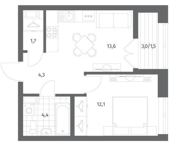 Купить однокомнатную квартиру в Ленинградской области. Вариант № 5258436, 0, площадь -  квм, цена 7080000 рублей
