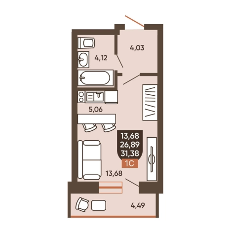 Купить однокомнатную квартиру в районе Калининский в Новосибирске. Вариант № 8881473, 0, площадь -  квм, цена 4950000 рублей