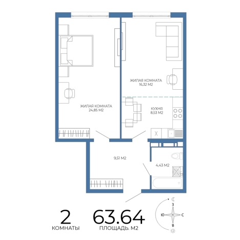 Купить двухкомнатную квартиру в ЖК Жилой комплекс "Чаадаев" в Пензе. Вариант № 3444966, 0, площадь -  квм, цена 5632140 рублей