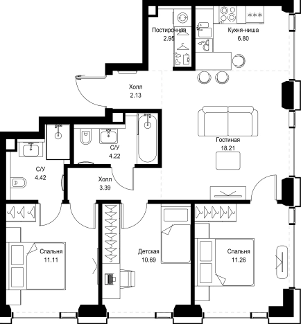 Купить трехкомнатную квартиру в новостройках в районе Можайский в Москве. Вариант № 10349876, 0, площадь -  квм, цена 41003172 рублей