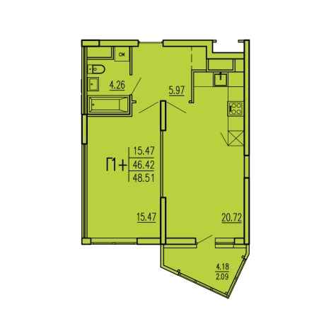 . Вариант № 82382, 0, площадь - 48.51 квм, цена 3667356 рублей