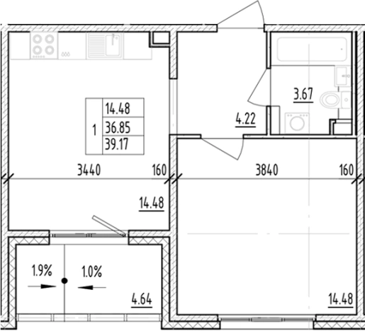 Купить однокомнатную квартиру у метро Проспект Ветеранов в Ленинградской области. Вариант № 6854704, 0, площадь - квм, цена 8192053 рублей