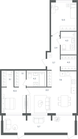 Купить трехкомнатную квартиру в ЖК Равновесие в Московской области. Вариант № 160932, 0, площадь -  квм, цена 19462640 рублей