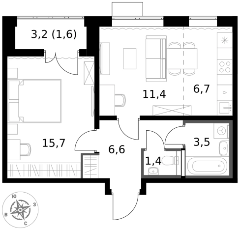 . Вариант № 9807373, 0, площадь - 46.9 квм, цена 14313880 рублей