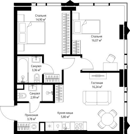 Купить двухкомнатную квартиру у метро Хорошево в Москве. Вариант № 350627, 0, площадь -  квм, цена 42493220 рублей