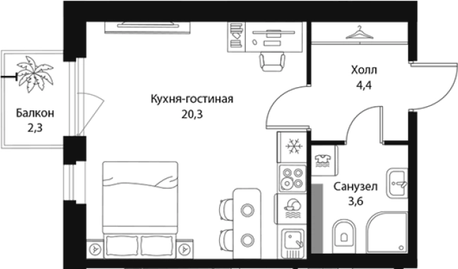 . Вариант № 7829669, 0, площадь - 28.4 квм, цена 6554000 рублей