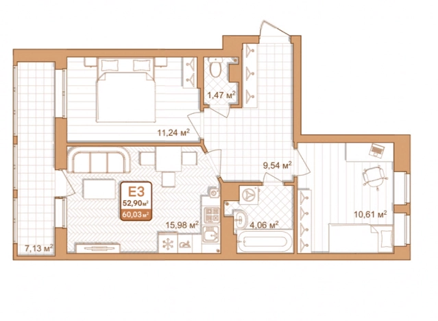. Вариант № 73654, 0, площадь - 60 квм, цена 5282640 рублей