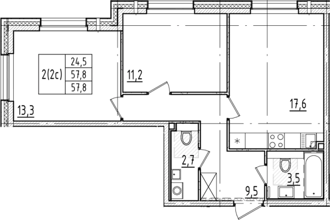. Вариант № 6244320, 0, площадь - 57.8 квм, цена 19646220 рублей