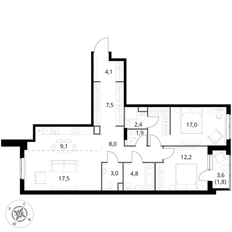 Купить трехкомнатную квартиру в районе Гольяново в Москве. Вариант № 3570670, 0, площадь -  квм, цена 34335850 рублей