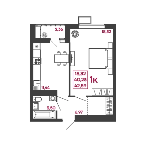 Купить однокомнатную квартиру на улице Измайлова в Пензе. Вариант № 7606126, 0, площадь -  квм, цена 3854395 рублей