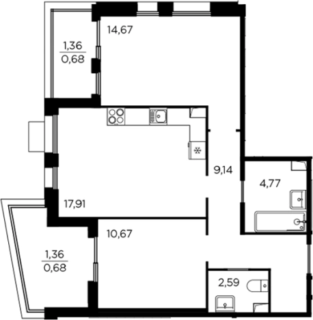 Купить трехкомнатную квартиру в ЖК RESPECT в Санкт-Петербурге. Вариант № 6056899, 0, площадь - квм, цена 21336857 рублей