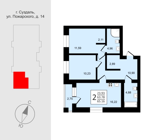 . Вариант № 7711091, 1, площадь - 65.16 квм, цена 9910836 рублей