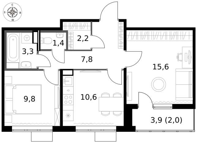 Купить двухкомнатную квартиру в новостройках у метро Саларьево в Москве. Вариант № 9653634, 0, площадь -  квм, цена 22487090 рублей