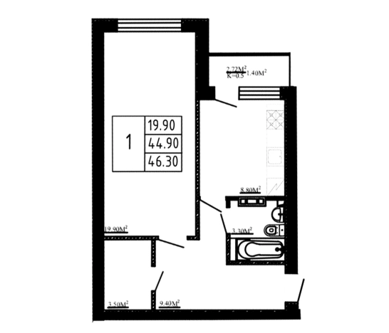 Купить однокомнатную квартиру в ЖК Перспектива в Коммунаре. Вариант № 9325238, 0, площадь -  квм, цена 6250500 рублей
