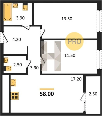 Купить двухкомнатную квартиру в ЖК Покровский в Ижевске. Вариант № 68600, 0, площадь -  квм, цена 4378640 рублей