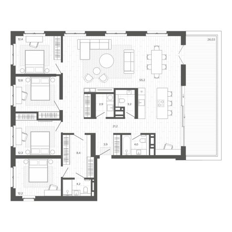 Купить четырехкомнатную квартиру на улице Мира в Новосибирской области. Вариант № 9157586, 0, площадь -  квм, цена 34244000 рублей