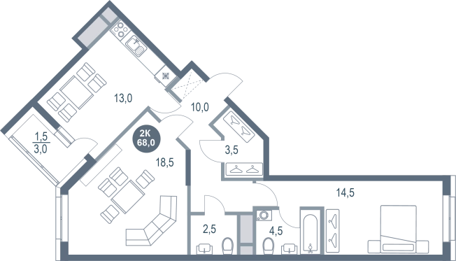 . Вариант № 9694246, 0, площадь - 68 квм, цена 10659116 рублей