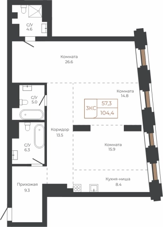 Купить квартиру в Барнауле. Вариант № 6841317, 0, площадь -  квм, цена 24950646 рублей