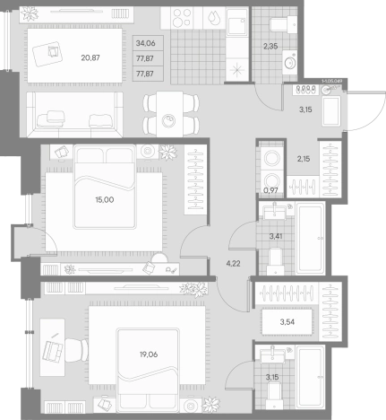 Купить трехкомнатную квартиру в ЖК AVANT в Санкт-Петербурге. Вариант № 4160681, 0, площадь -  квм, цена 48557138 рублей